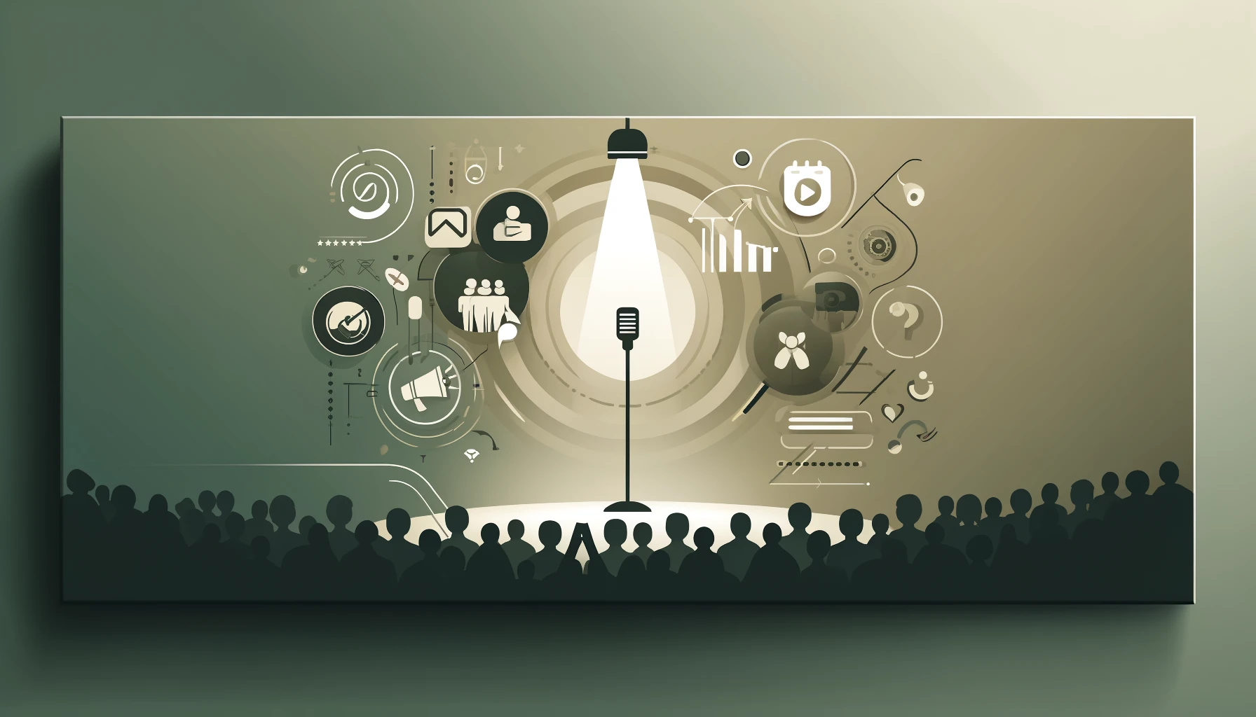 DALL·E 2024 04 19 13.06.42 Design a clean and minimalistic banner image focused on the theme of event marketing. The image should primarily feature the color khaki green embody